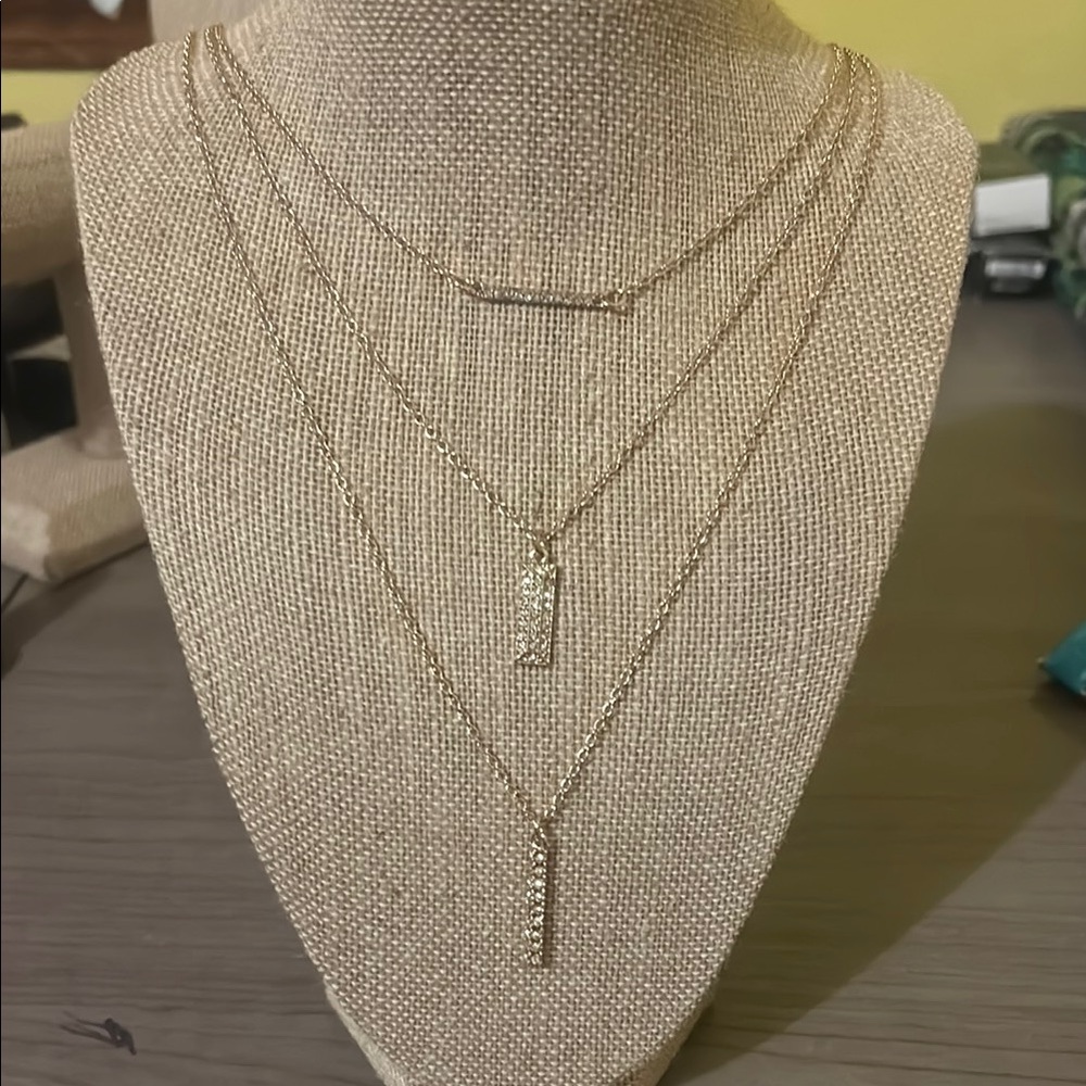 Avon layer pave bar necklace